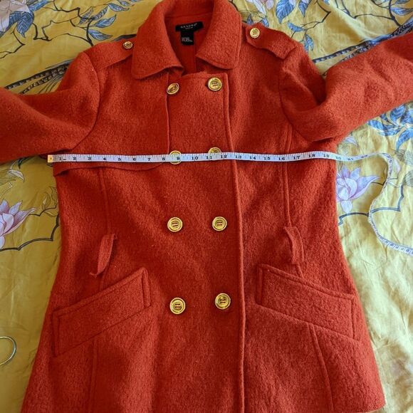 SANDRO sport tangerine orange wool pea coat euc sz m - Picture 7 of 7